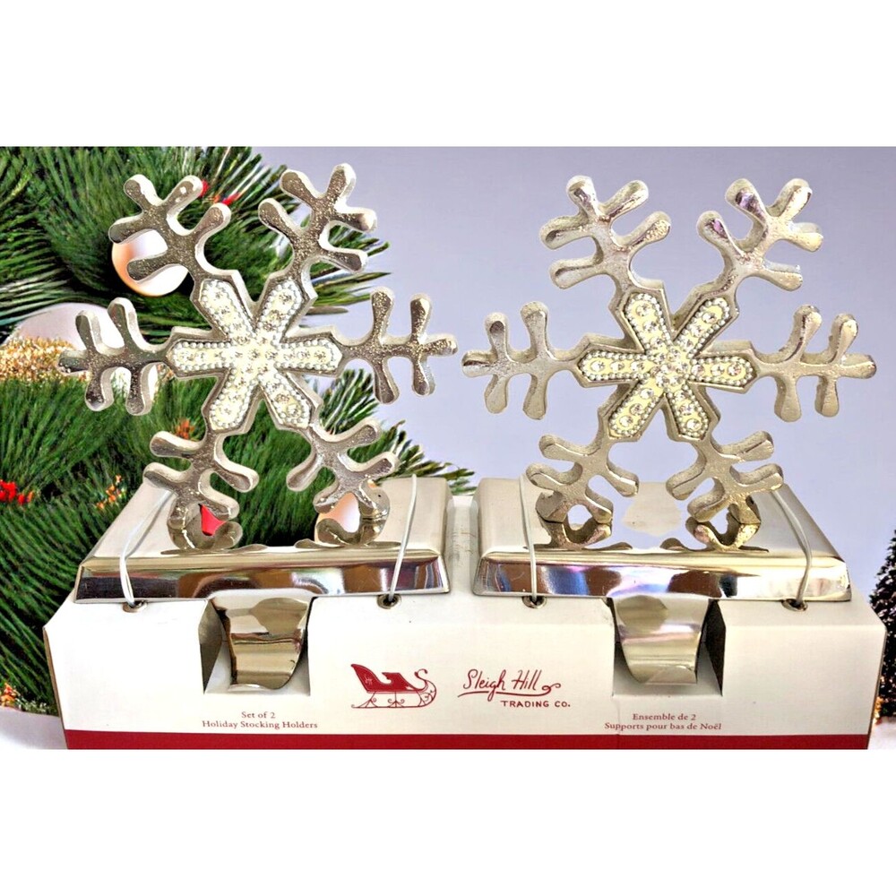 Sleigh Hill Christmas Stocking Hangers Set of 2 Holders Snowflakes Rhinestones
